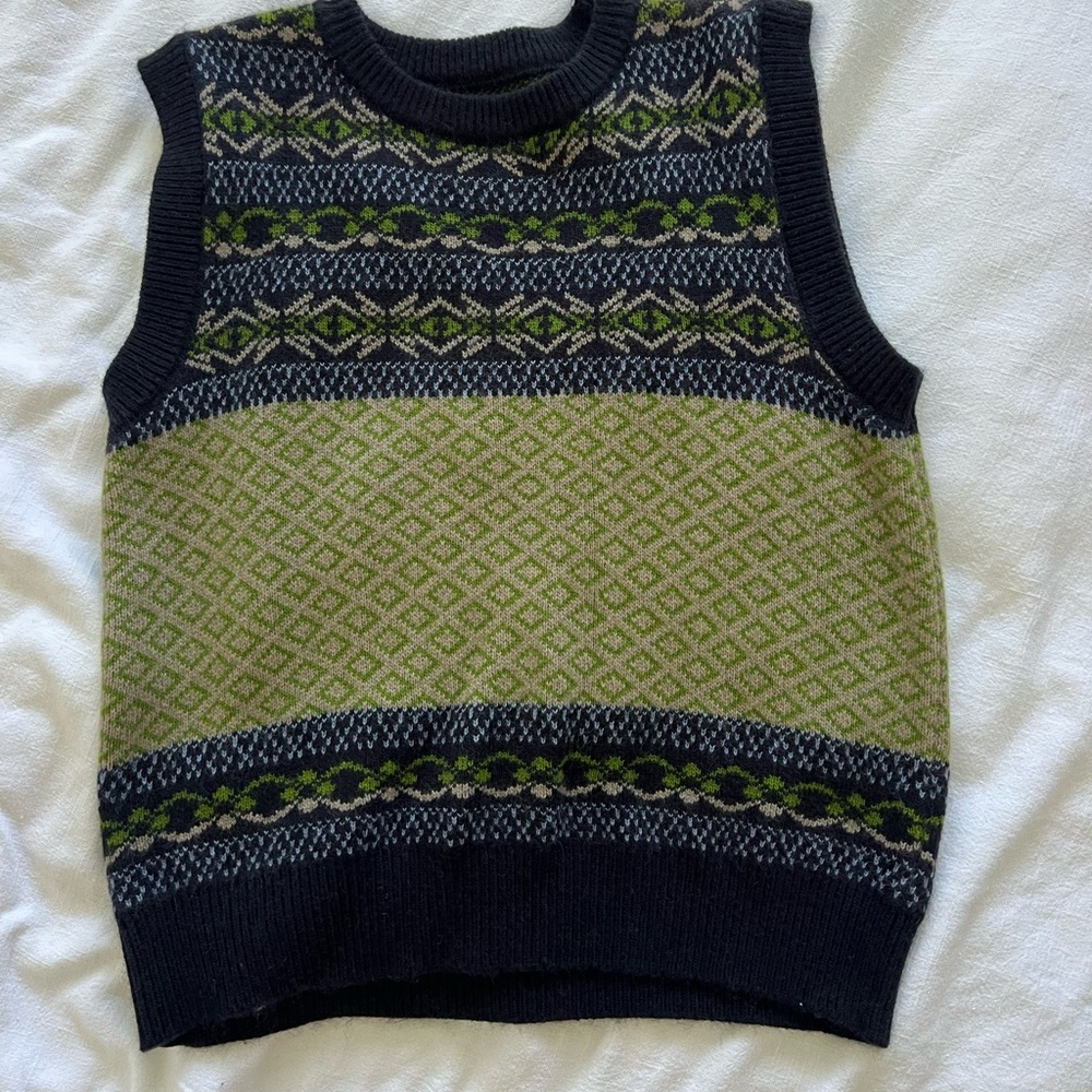 Green and navy Patterned Sweater Vest
